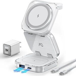 5-in-1 Wireless Charger for MagSafe,  Portable Travel Charging Ice White